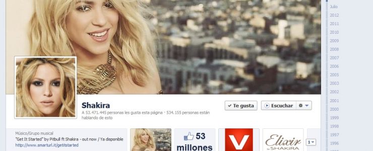 Shakira Facebook'un zirvesinde